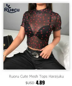Ruoru размера плюс 3XL сетчатый топ, футболка в сеточку, Femme, открытая сетчатая укороченная футболка с длинным рукавом, тонкий прозрачный женский топ, клубная одежда