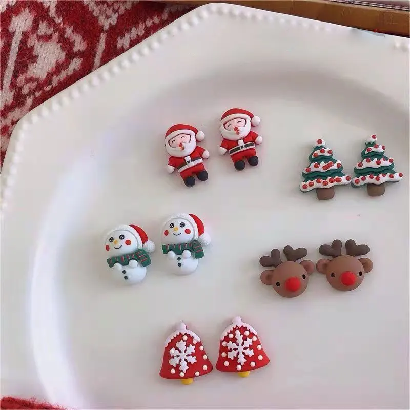 

2021 Christmas earrings cute Santa Claus elk resin earrings men and women sweet snowman earrings earrings holiday gifts