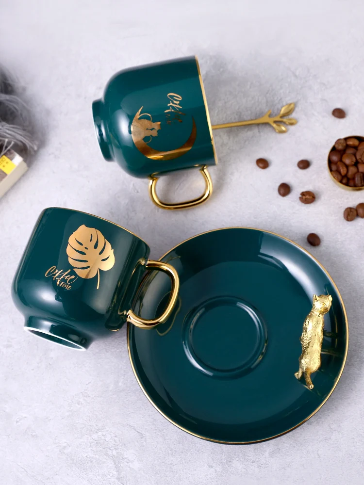Xicaras Luxury Ceramic Cup Nordic With Spoon Simple Afternoon Tea Coffee Cups Retro Office Porcelain And Saucer Set Tazas | Дом и сад