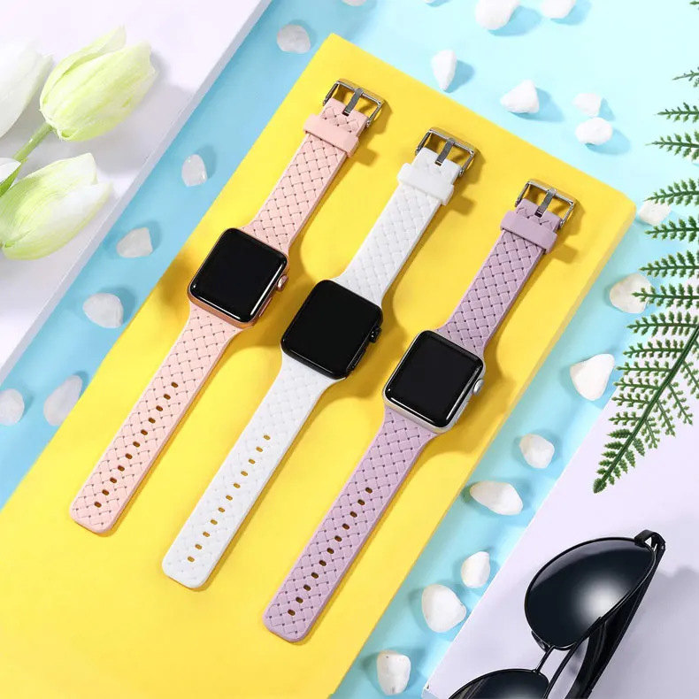 Силиконовый ремешок для apple watch 5 ремешок 44 мм 40 мм iwatch ремешок 42 мм 38 мм тканый узор ремешок для часов apple watch браслет 4 3 2 1