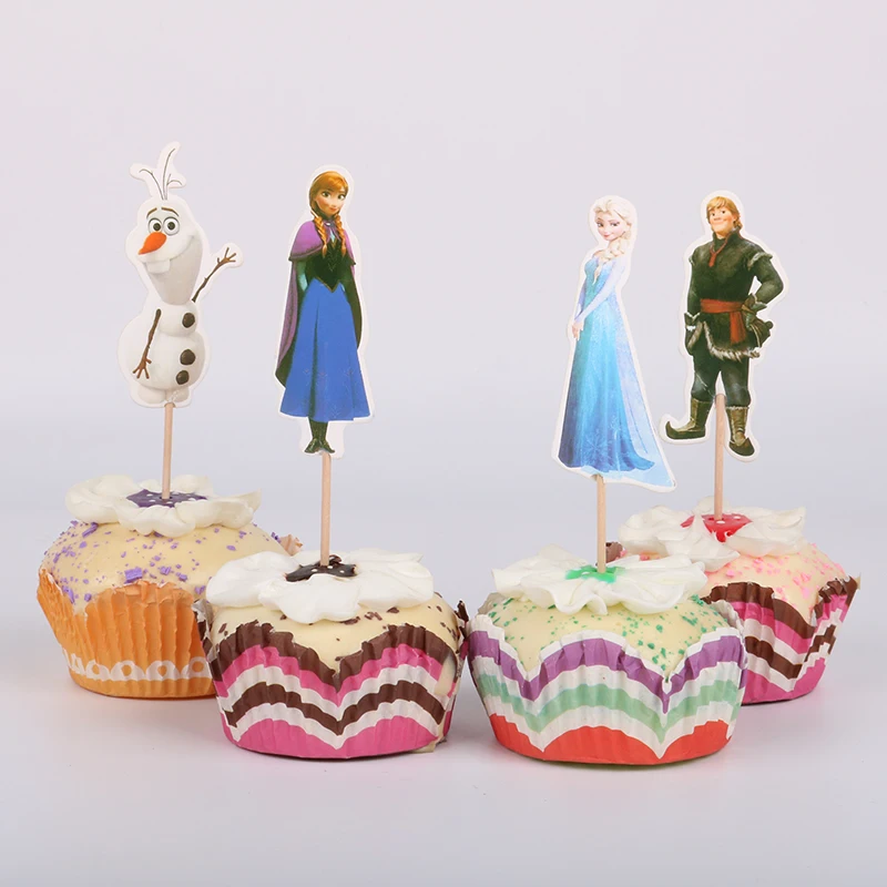 24 шт. топперы для кексов Disney с изображением Эльзы и Анны девочек украшения