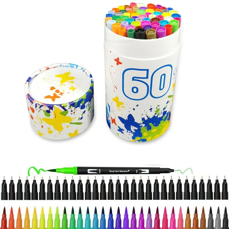 60 цветов с двумя наконечниками ручки-маркеры цветные художественные маркеры