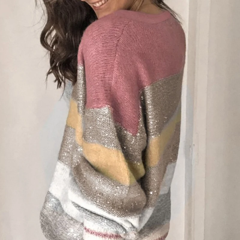 Женский трикотажный свитер с круглым вырезом длинным рукавом | Женская одежда