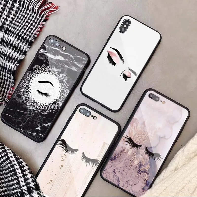 Ресниц Макияж для губ чехол телефона из закаленного стекла iPhone 5 5S SE 6 7 8 plus X XS XR Max 11