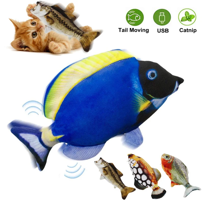 Мягкая плюшевая игрушка для кошек Интерактивная 3D печать в форме рыбы длиной 30 см