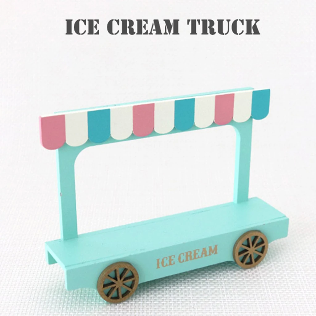 

Dollhouse Miniature Furniture Model Wood Ice Cream Van Playset Role Play Toy