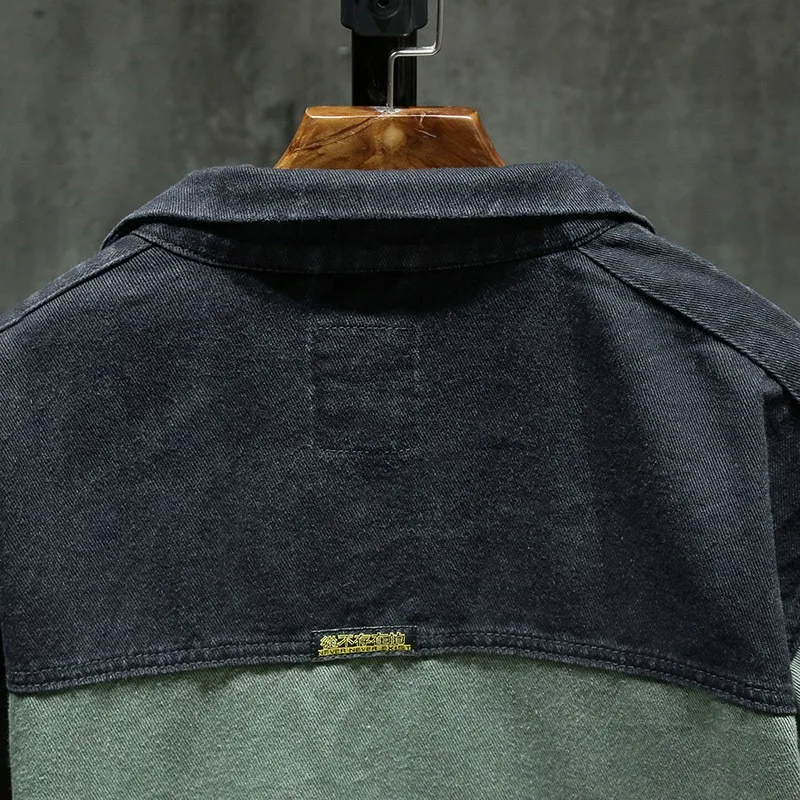 Куртка мужская джинсовая со вставками верхняя одежда из денима с карманами