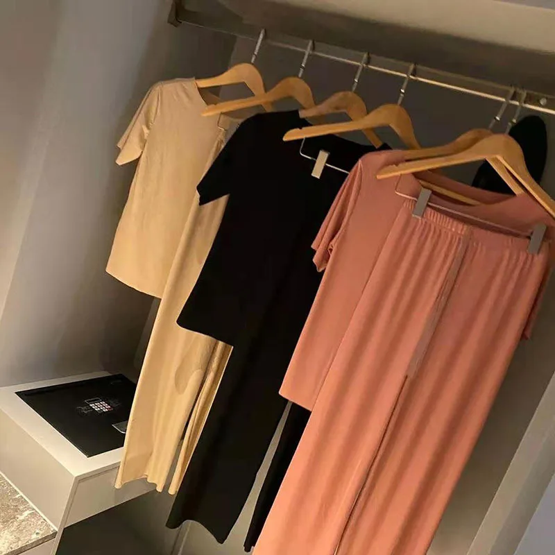 2021 New Women's Pajamas Set Soft Home Wear Summer Comfortable Loose Short Sleeve Trousers Sleepwear 2Pcs Suit Nightwear