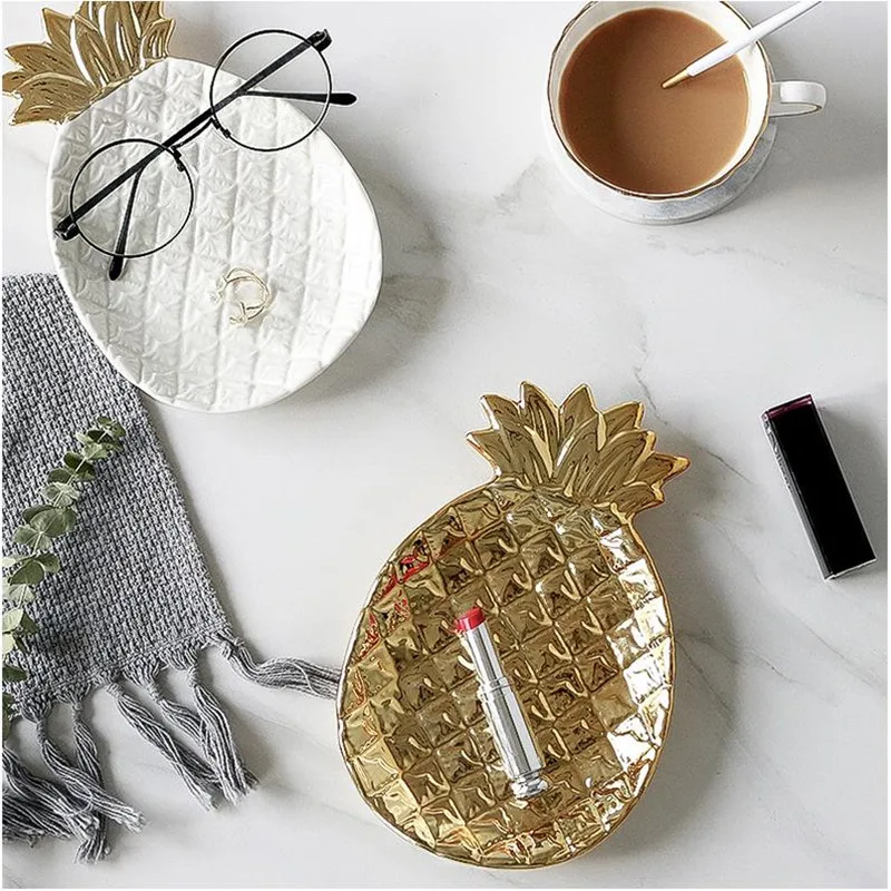 Nordic fashion ceramic pineapple plate leaf tray jewelry frame bedroom room makeup table decorations ornaments pottery | Дом и сад