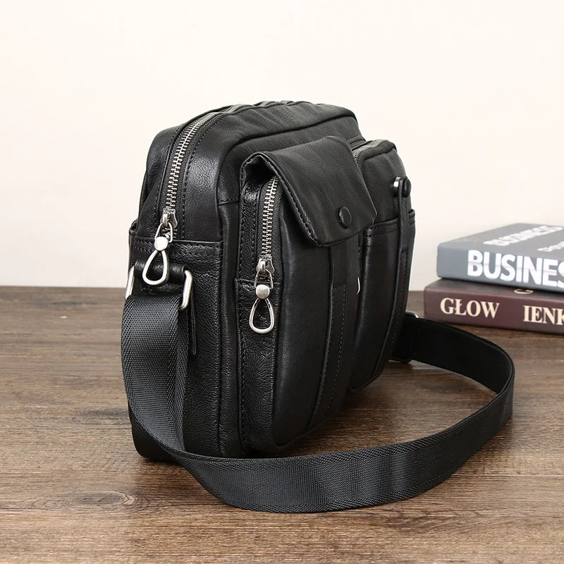 High Quality Genuine Leather Shoulder Bag for Men Fashion Cowhide Leather Crossbody Bag Men's Black Handbag Male Briefcase
