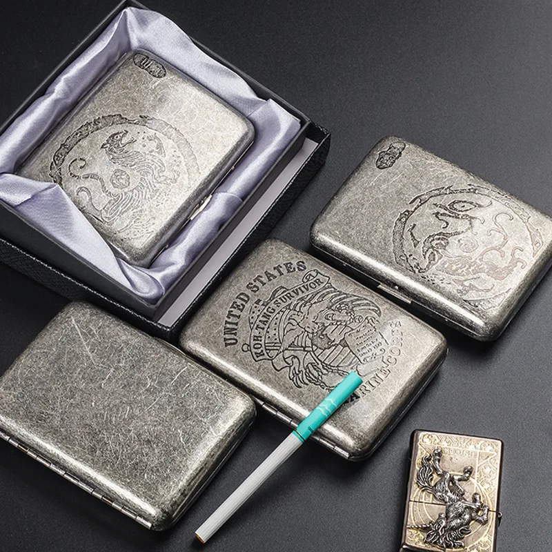 

Vintage Metal Carving Cigarette Case Classic Design Edition Cigarette Case Men Box Gift Cigarette Accessories
