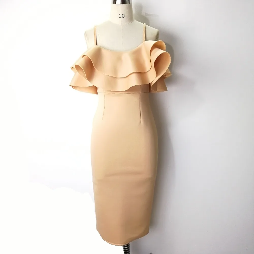 Женское облегающее платье на бретелях спагетти с оборками|Женские платья| |