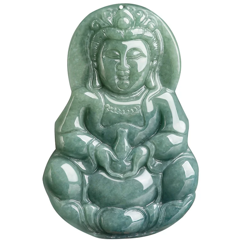 

Real Burma Jadeite Guanyin Pendant Fengshui Charm Necklace Men Women Healing Jewelry Myanmar Emerald Jades Guan Yin Lucky Amulet