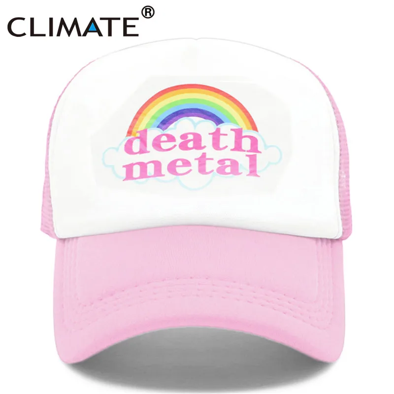 CLIMATE Death Metal Rock Trucker, кепка Rock, летняя кепка, металлическая Кепка Rock Fans, крутая сетчатая бейсболка, Мужская Радужная Кепка Trucker, кепка s, папа, Мужская кепка - Цвет: Pink White