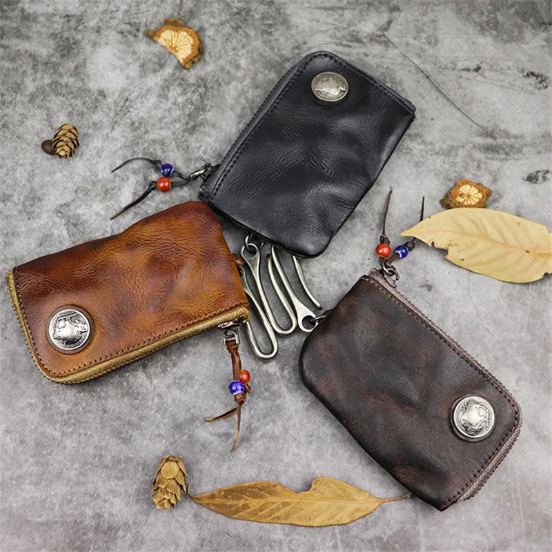 Genuine Leather Key Wallets Retro KeyChain Unisex Bag Men Car Holder Keys Organizer Women Card Housekeeper Pouch | Багаж и сумки