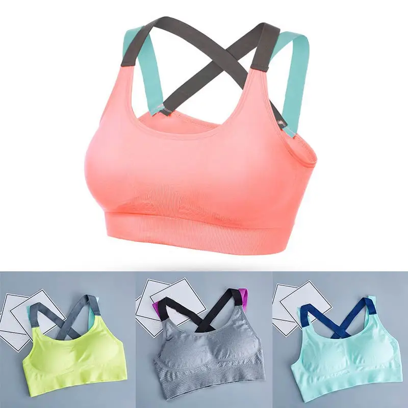 

5 Colors Fashion Professional Quick Dry Sports Bra Pad Soft Bra Back Elastic Cross Strap Adjustable Women Sports Bra 1PC