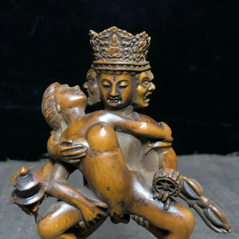 

Old Collectible Chinese Boxwood Tibetan Buddhism Make Love Happy Buddha Statue