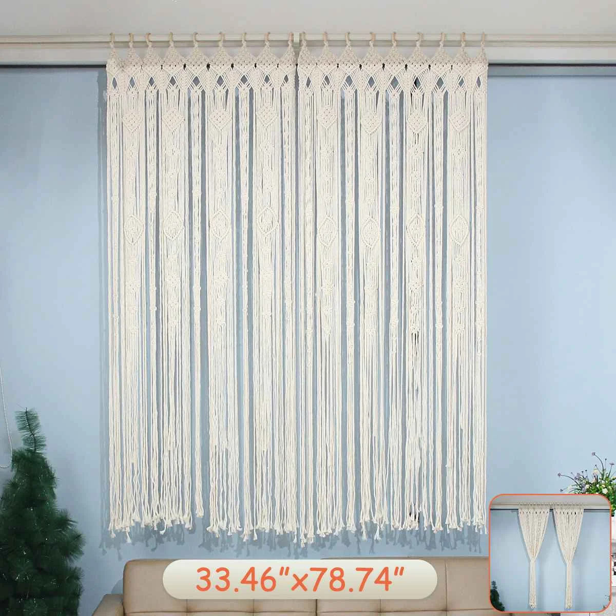 Tapiz bohemio hecho a mano, cortina r&uacute;stica de macram&eacute; para boda, tel&oacute;n colgante de pared artesanal, tel&oacute;n de fondo de algod&oacute;n Vintage para fiesta, decoraci&oacute;n del hogar, regalos de EE. UU.-5