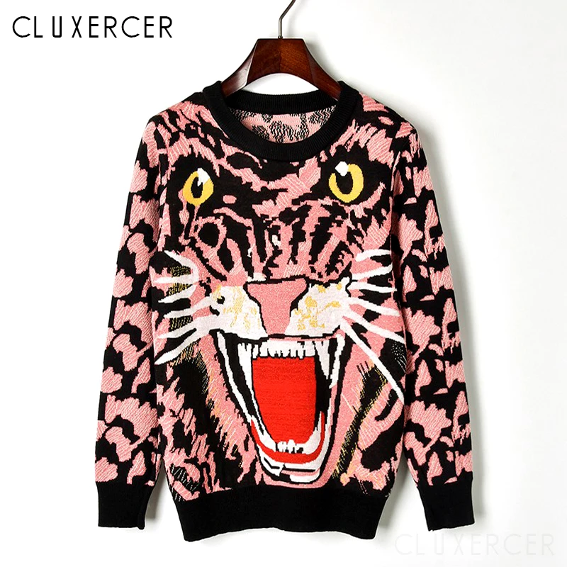 Женский трикотажный свитер с длинным рукавом винтажный Пуловер С Рисунком Тигра