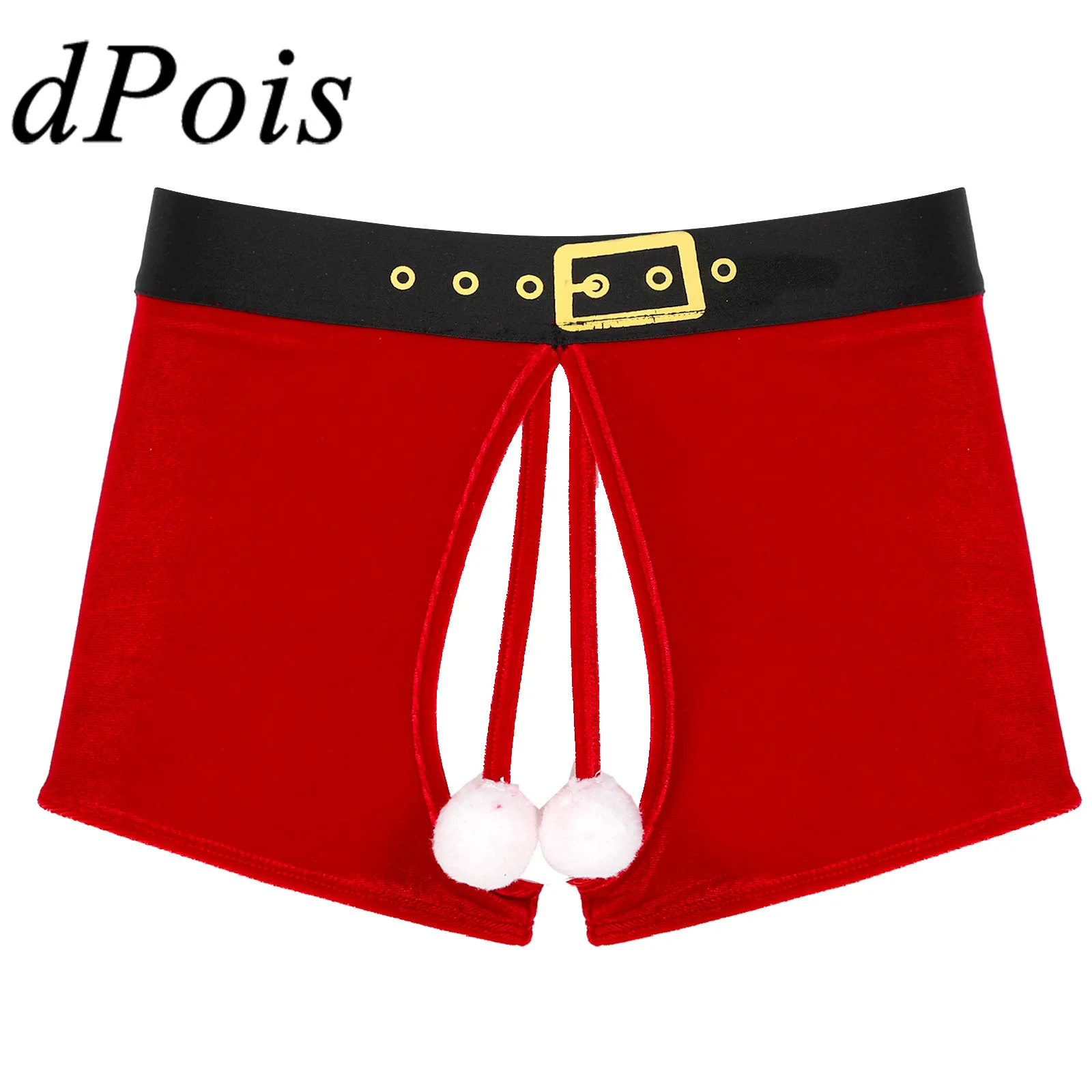 

Men Christmas Velvet Panties Crotchless Boxer Shorts Sexy Lingerie Fluffy Ball Low Waist Underwear Elastic Waistband Underpants