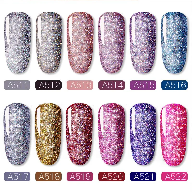 12Colors Professional Neon Nail Gel UV LED Lamp Polish Semi-Permanent Soak-Off Shiny Glitter Rainbow | Красота и здоровье