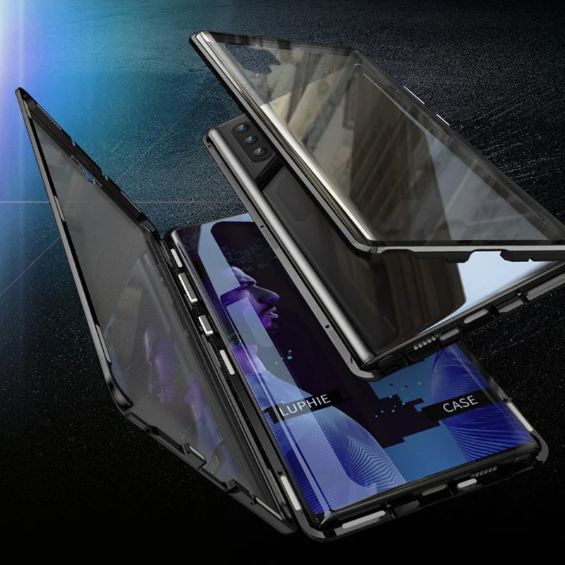 Двухсторонняя, для стекла металлический магнитный чехол для samsung Galaxy Note 10 плюс 360 полная защита Прозрачная крышка для samsung Note10 чехол
