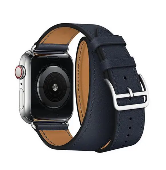 bleu indigo Серия 5/4/3/2/1 длинная из натуральной кожи ремешок для наручных часов Apple Watch, версии браслет двойной тур Браслет кожаный 38 мм 42 мм 40 мм 44 мм - Цвет ремешка: bleu indigo
