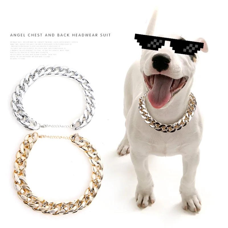 

Pet Teddy French Bulldog Bully Gold Chain Small and Medium Dog Collar Pet Necklace Jewelry Accessories Pet Supplies