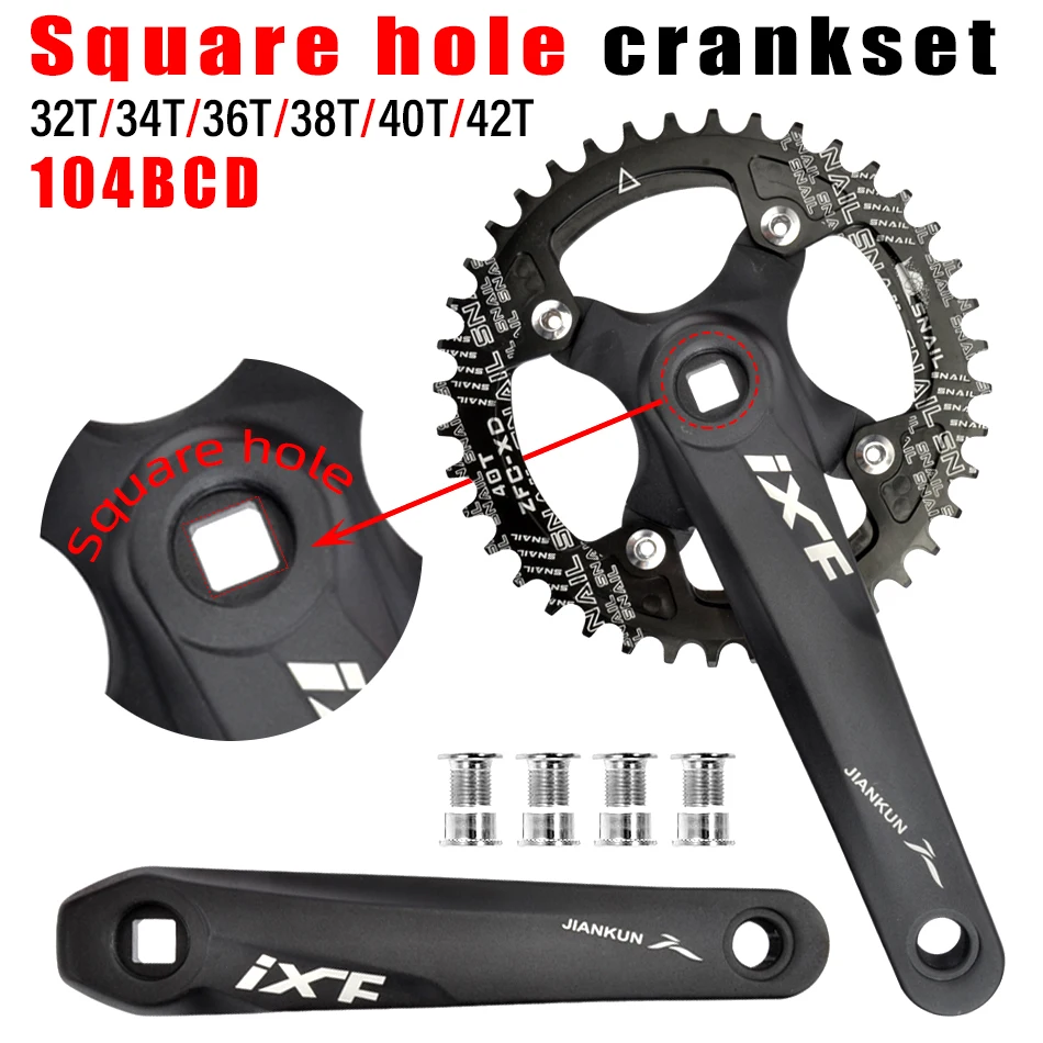 

iXF bicycle crank chainwheel 104BCD MTB Bike Crankset Aluminum Alloy With Bottom 170mm crank black 32T 34T 36T 38T plate