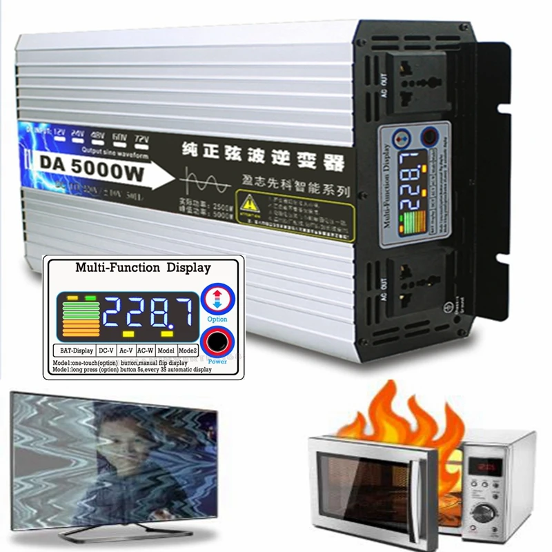 

Инвертор немодулированного синусоидального сигнала, инвертор мощности 5000 Вт, 12 В/24 В/48 В/60 В переменного тока, преобразователь 110 В/220 В, инстр...