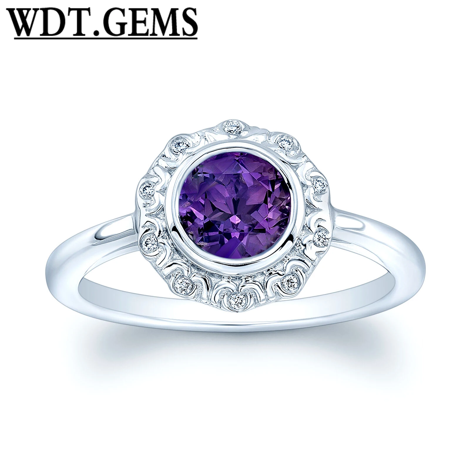 Кольцо из белого золота с аметистом и антикварной отделкой 10 карат |
