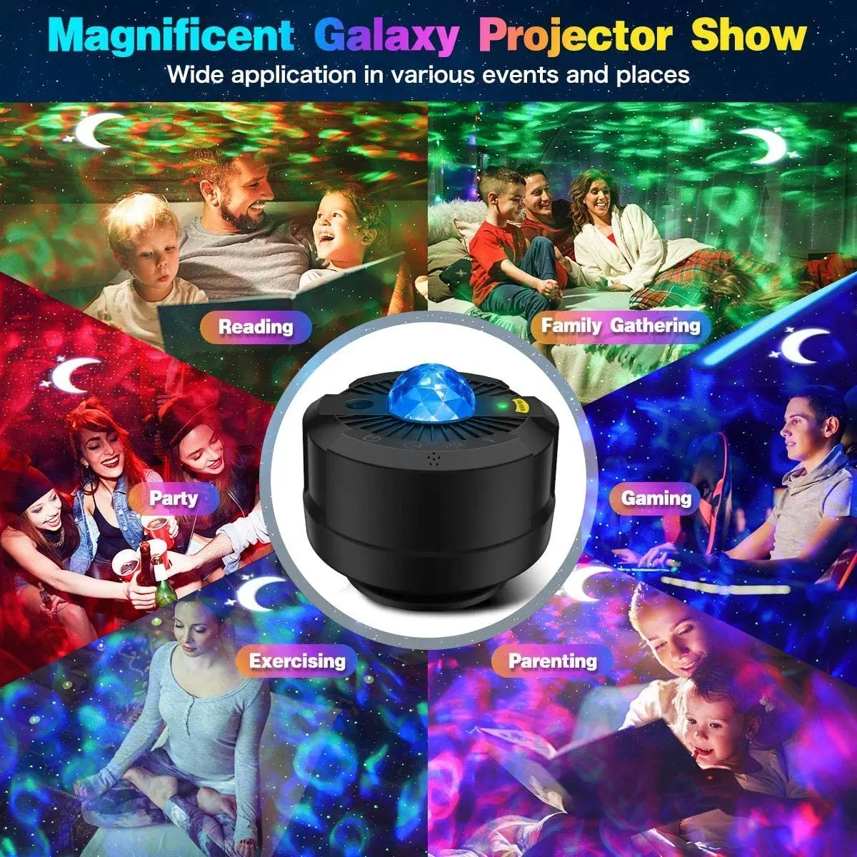 

Galaxy Projector Night Light with BT Music Speaker Smart APP Work 360 Pro Star Projector for Ceiling Bedroom Baby Kids Adults