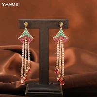strange shape and elegant all zircon tassel earrings luxury color drop earrings for women banquet top jewelry orecchini donna