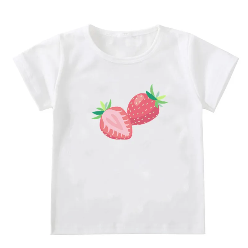 

2020 New Arrival Cute Strawberry Print Kids T-shirt 1-12T Girls Tops Children White Short Sleeve Summer Tshirt Clothes