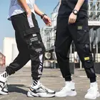Джоггеры мужские в стиле хип-хоп, брюки-карго с лентами и надписями, тренировочная тактическая Повседневная техника, спортивные штаны, уличная одежда