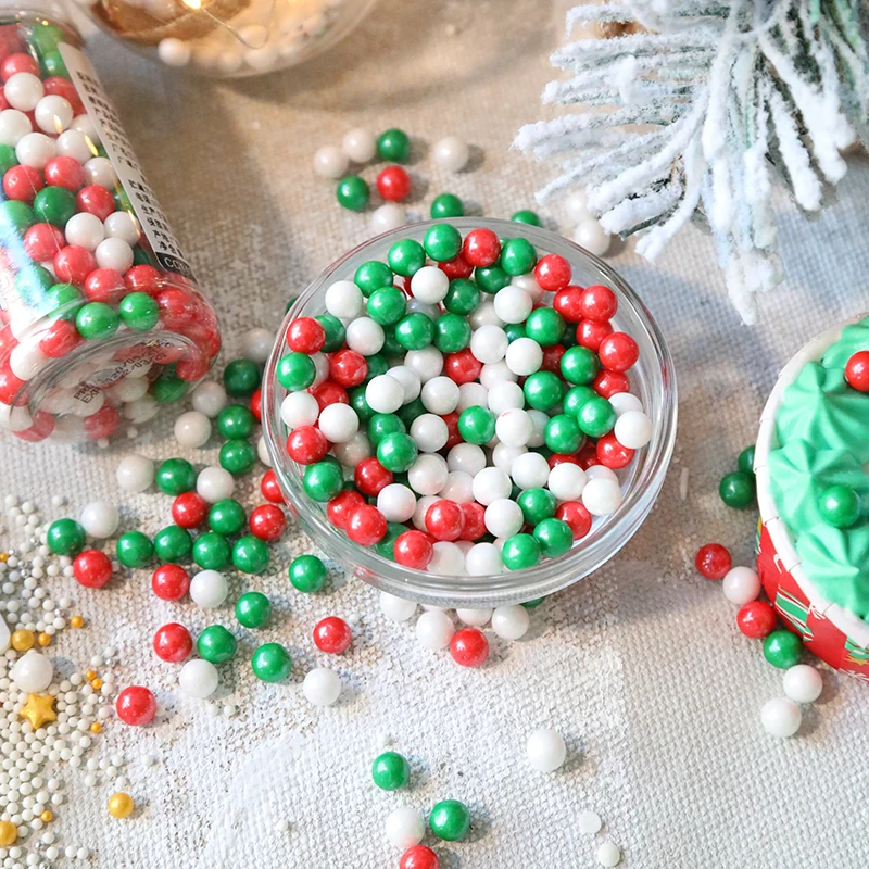 Edible New Year Christmas Cake Decoration Sugar Beads Pearl Ball Fudge DIY Baking Sprinkle Deer Nose Green Leaves | Дом и сад