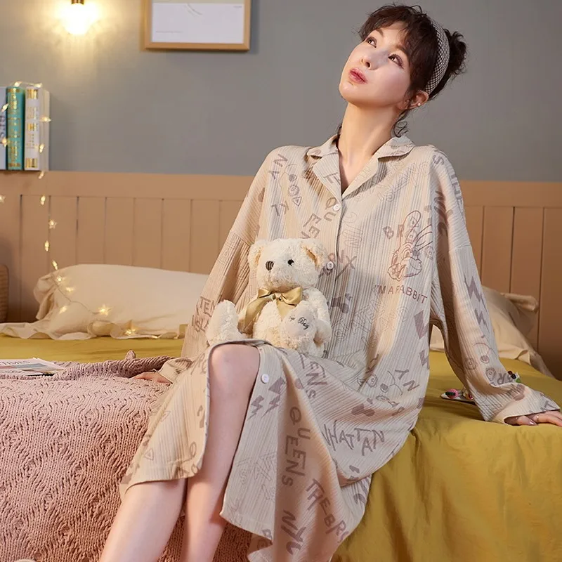 

Autumn/Winter Women's Homedress Nightdress Long Sleeve Shirt Nightgowns Girl's Sleepwear Cotton Sleepshirts Loose Home Clothing