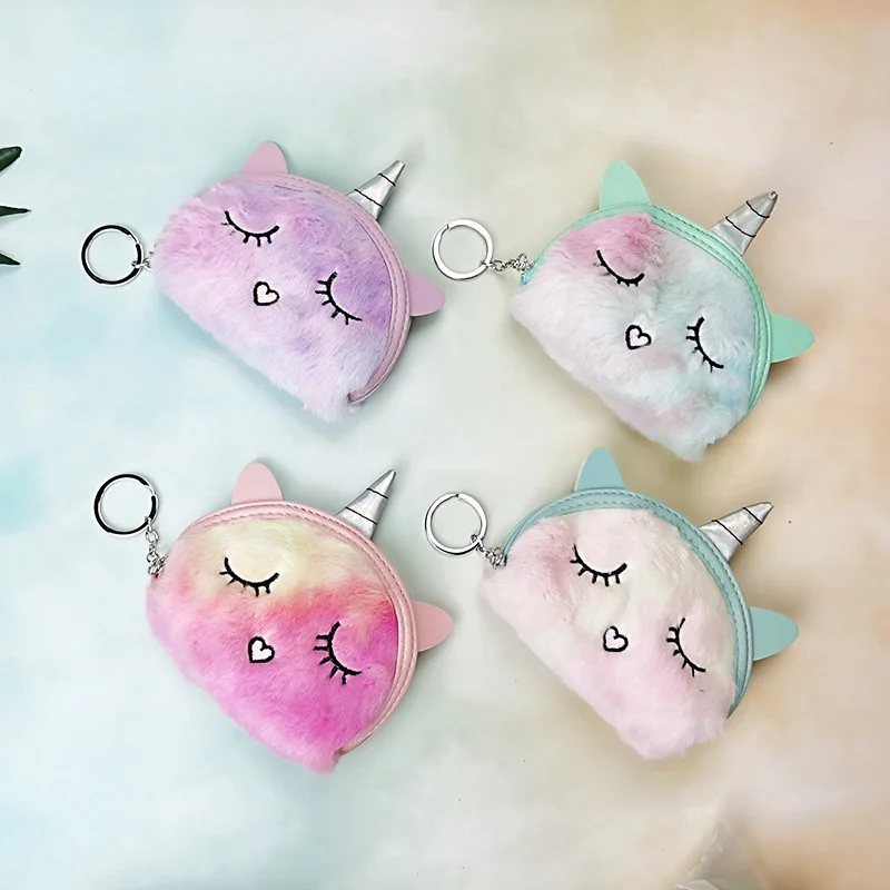 

Cute Unicorn Mini Wallet Ladies Creative Colorful Plush Storage Coin Purse Multi-function All-match Small Storage Bags