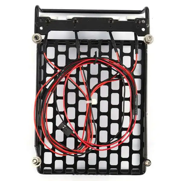 

RC Car Universal Roof Rack Luggage Carrier with 4 Round LED Lights for 1/10 RC Rock Crawler Axial SCX10 D90 TRX-4