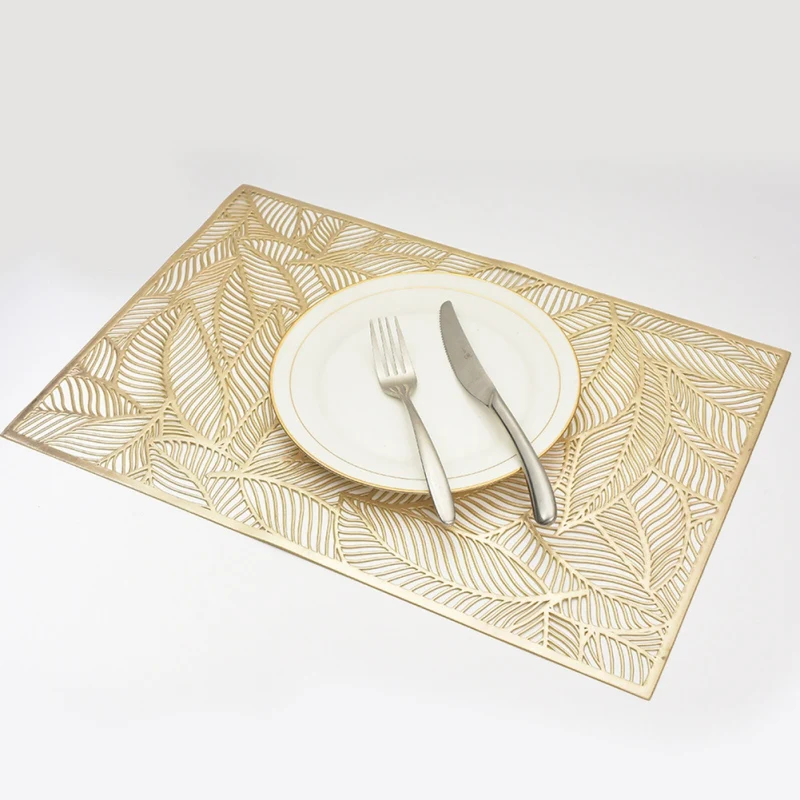 ПВХ с золотыми столовых листьев прямоугольник Западный коврик на стол бытовые