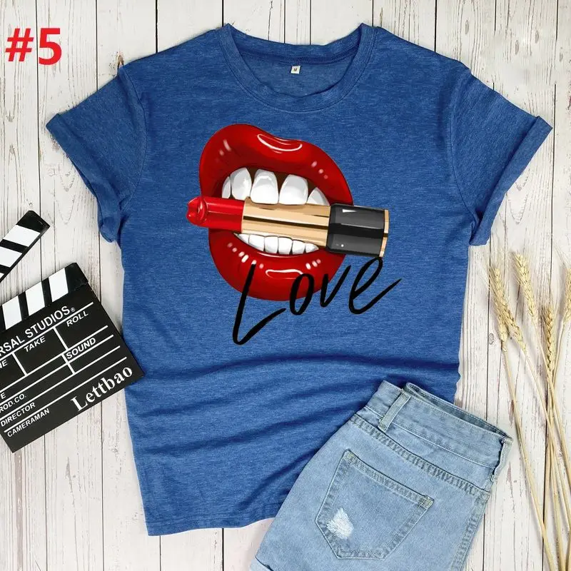 

Red Mouth Lip Love Women T Shirt Harajuku T-shirt Female Casual Short Sleeve Tops Tee 90s Tees Shirt Graphic Women Streetwear
