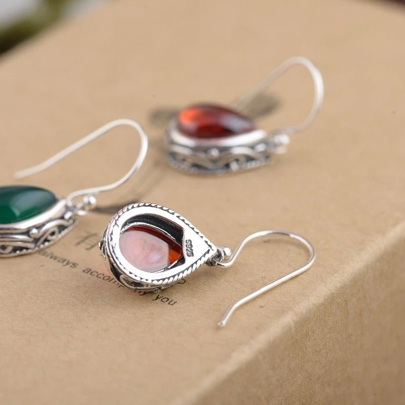 Fashion  Drop Dangle Earrings Green Red Stone Heart Earring for Women Jewelry images - 6