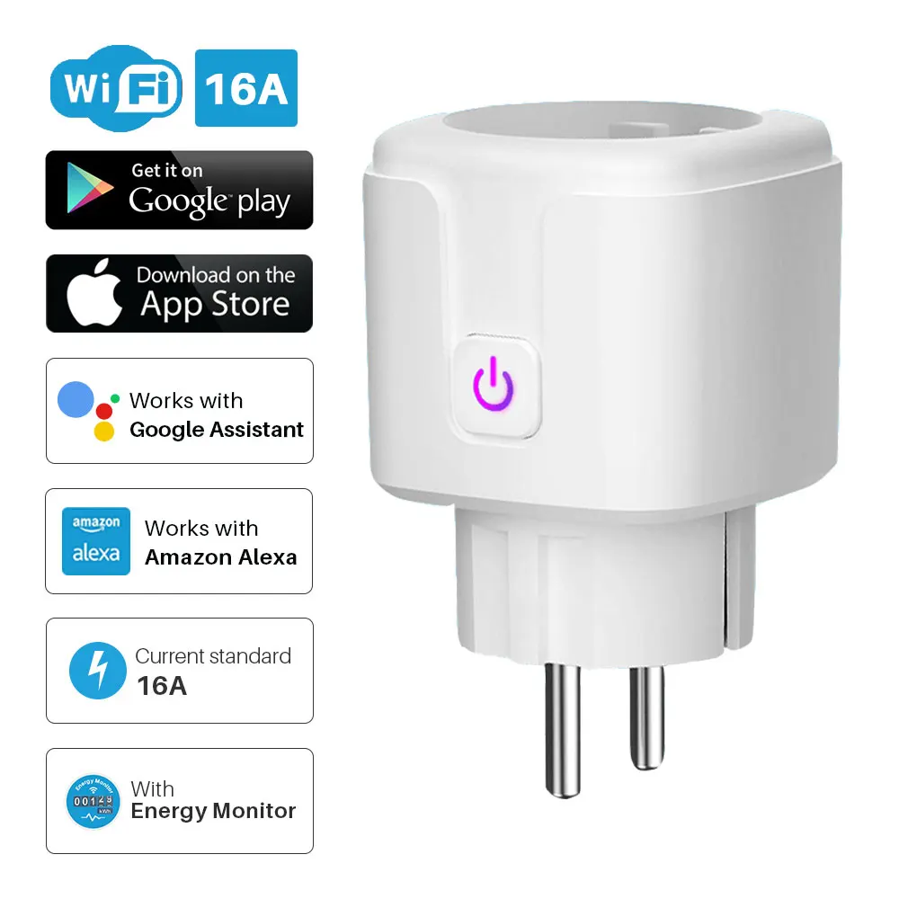 aliexpress - Smart Plug WiFi Socket EU 16A Power Monitor Timing Function Tuya SmartLife APP Control Works With Alexa Google Assistant