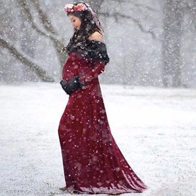 Платье для беременных женщин реквизит фотосъемки цветочные платья меховая шаль