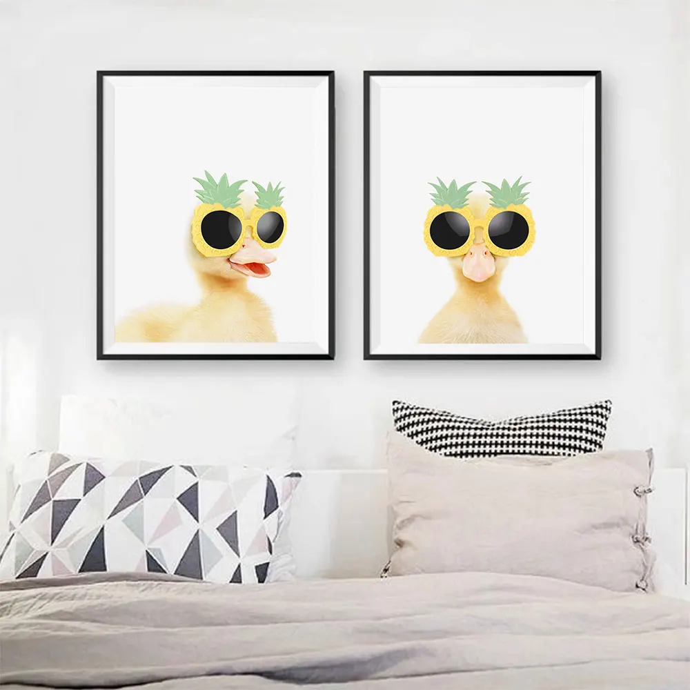 

Cute Duck Poster Safari Nursery Art Print Funny Animal In Sunglasses Canvas Painting Modern Wall Picture Living Room Home Decor