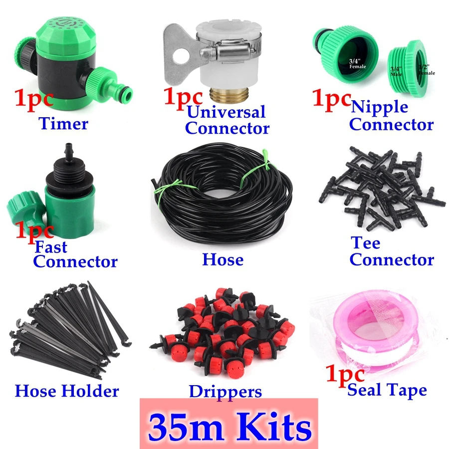 35m Timer Kits Новая система капельного орошения 40 м автоматическая система полива орошения сада таймер контроллер микро капельного полива наборы простота использования - Цвет: 35m Timer Kits