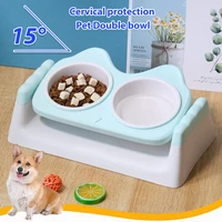 dog double bowl with raised stand pet feeder cat drinking dispenser puppy kitten non slip prevent tipping bowl pet supply