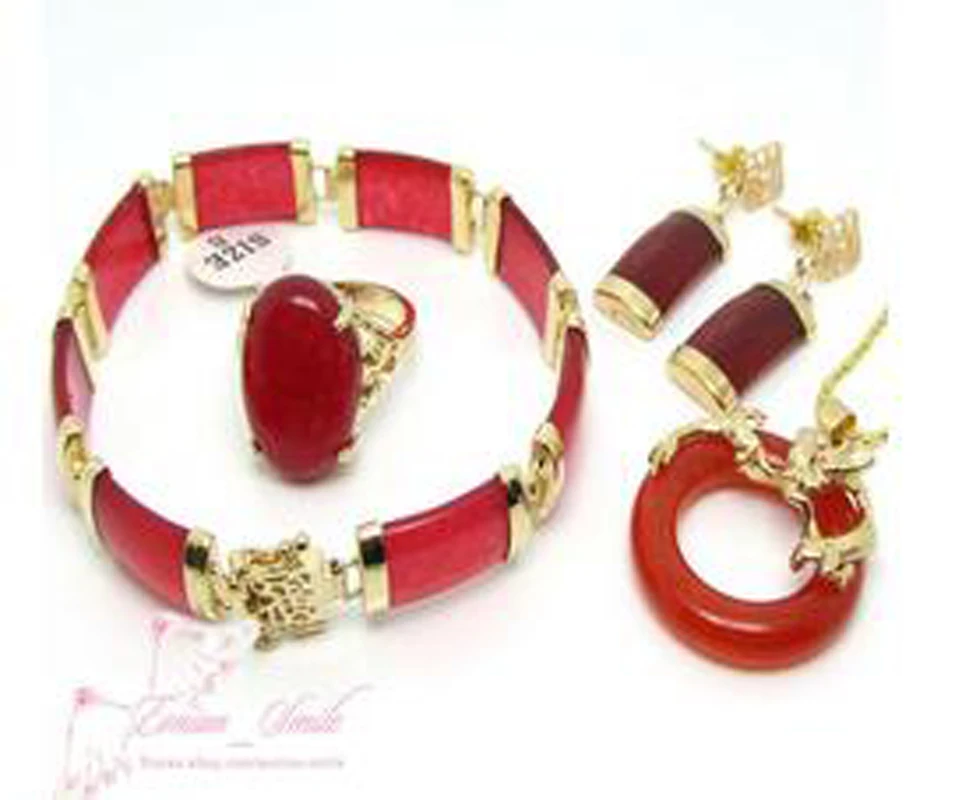 

New Women's Nice Red pendant earrings bracelet Ring Chinese Lucky Set AA265