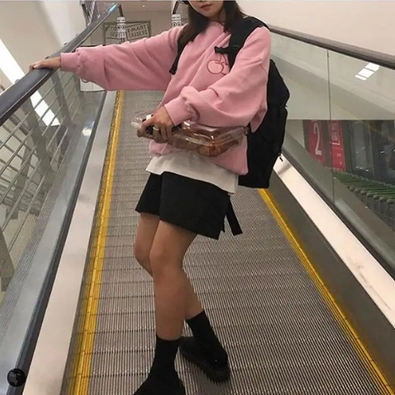 Толстовка с вышивкой вишни женская одежда теплые однотонные розовые топы