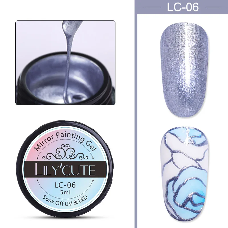 LC-06 LILYCUTE 5 мл металлический зеркальный Гель-лак для ногтей, рисунок, роза, красное золото, серебро, Гель-лак для ногтей, сделай сам - Цвет: LC-06